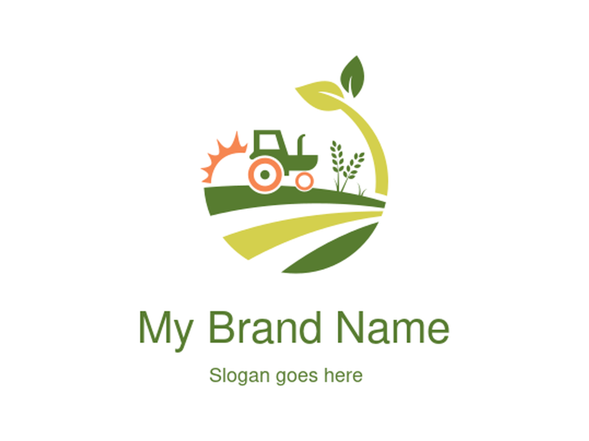 Tractor with Sun and Wheat Logo Design for Sustainable Agriculture and Farm Brands
